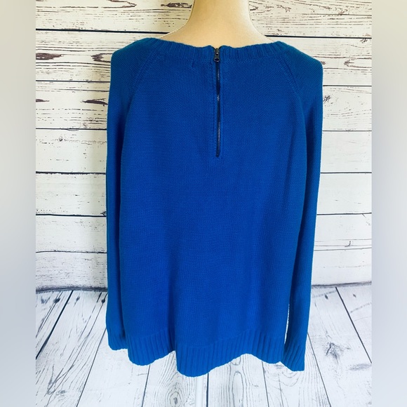 Women’s XL Sweater ANA Blue Glittered Medium Weight Knit Zipper Back U Neck Soft - Picture 6 of 11